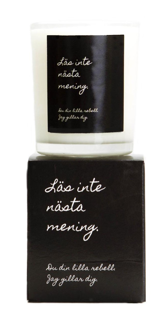 Budskapsljus Läs inte nästa mening..., från Klinta